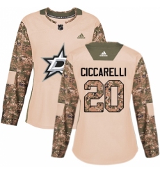 Women's Adidas Dallas Stars #20 Dino Ciccarelli Authentic Camo Veterans Day Practice NHL Jersey