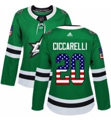 Women's Adidas Dallas Stars #20 Dino Ciccarelli Authentic Green USA Flag Fashion NHL Jersey