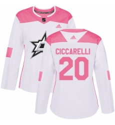 Women's Adidas Dallas Stars #20 Dino Ciccarelli Authentic White/Pink Fashion NHL Jersey