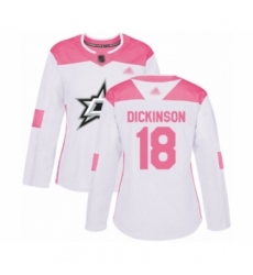 Women's Dallas Stars #18 Jason Dickinson Authentic White Pink Fashion Hockey Jersey Women's Dallas Stars #18 Jason Dickinson Authentic White Pink Fashion Hockey Jersey