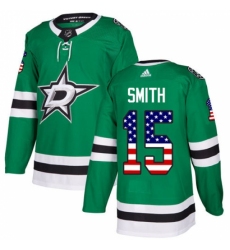 Men's Adidas Dallas Stars #15 Bobby Smith Authentic Green USA Flag Fashion NHL Jersey
