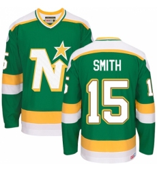 Men's CCM Dallas Stars #15 Bobby Smith Authentic Green Throwback NHL Jersey