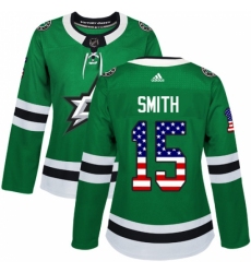 Women's Adidas Dallas Stars #15 Bobby Smith Authentic Green USA Flag Fashion NHL Jersey