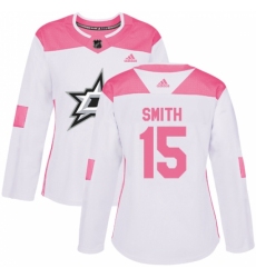 Women's Adidas Dallas Stars #15 Bobby Smith Authentic White/Pink Fashion NHL Jersey