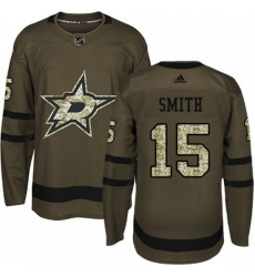 Youth Adidas Dallas Stars #15 Bobby Smith Authentic Green Salute to Service NHL Jersey
