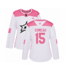 Women's Adidas Dallas Stars #15 Blake Comeau Authentic White Pink Fashion NHL Jersey