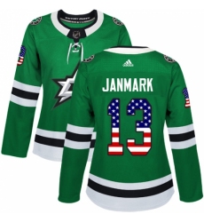 Women's Adidas Dallas Stars #13 Mattias Janmark Authentic Green USA Flag Fashion NHL Jersey Women's Adidas Dallas Stars #13 Mattias Janmark Authentic Green USA Flag Fashion NHL Jersey
