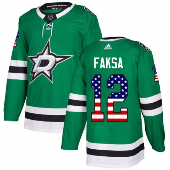 Men's Adidas Dallas Stars #12 Radek Faksa Authentic Green USA Flag Fashion NHL Jersey Men's Adidas Dallas Stars #12 Radek Faksa Authentic Green USA Flag Fashion NHL Jersey