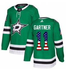 Men's Adidas Dallas Stars #11 Mike Gartner Authentic Green USA Flag Fashion NHL Jersey