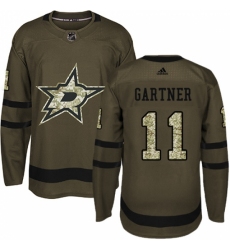 Men's Adidas Dallas Stars #11 Mike Gartner Premier Green Salute to Service NHL Jersey