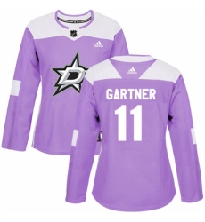 Women's Adidas Dallas Stars #11 Mike Gartner Authentic Purple Fights Cancer Practice NHL Jersey