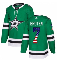 Men's Adidas Dallas Stars #7 Neal Broten Authentic Green USA Flag Fashion NHL Jersey