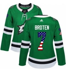 Women's Adidas Dallas Stars #7 Neal Broten Authentic Green USA Flag Fashion NHL Jersey