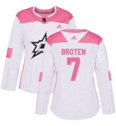 Women's Adidas Dallas Stars #7 Neal Broten Authentic White/Pink Fashion NHL Jersey