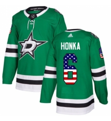 Men's Adidas Dallas Stars #6 Julius Honka Authentic Green USA Flag Fashion NHL Jersey