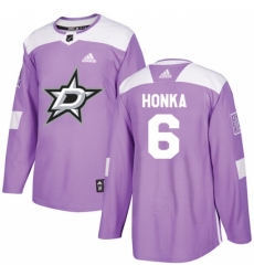Men's Adidas Dallas Stars #6 Julius Honka Authentic Purple Fights Cancer Practice NHL Jersey