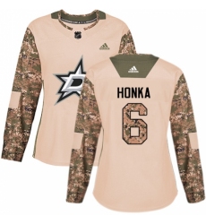 Women's Adidas Dallas Stars #6 Julius Honka Authentic Camo Veterans Day Practice NHL Jersey