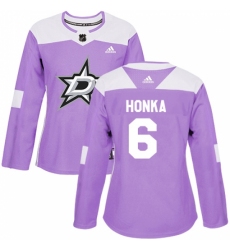 Women's Adidas Dallas Stars #6 Julius Honka Authentic Purple Fights Cancer Practice NHL Jersey