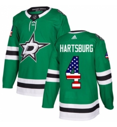 Men's Adidas Dallas Stars #4 Craig Hartsburg Authentic Green USA Flag Fashion NHL Jersey