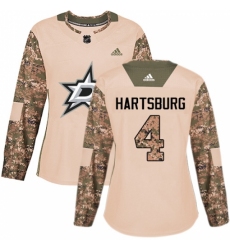 Women's Adidas Dallas Stars #4 Craig Hartsburg Authentic Camo Veterans Day Practice NHL Jersey