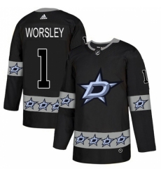 Men's Adidas Dallas Stars #1 Gump Worsley Authentic Black Team Logo Fashion NHL Jersey