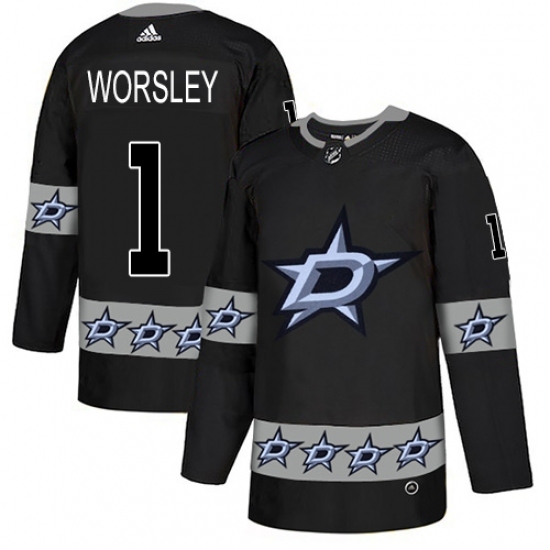 Men's Adidas Dallas Stars #1 Gump Worsley Authentic Black Team Logo Fashion NHL Jersey Men's Adidas Dallas Stars #1 Gump Worsley Authentic Black Team Logo Fashion NHL Jersey