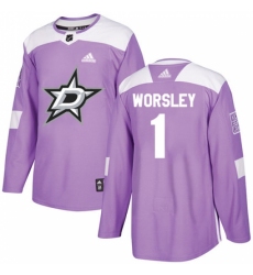 Men's Adidas Dallas Stars #1 Gump Worsley Authentic Purple Fights Cancer Practice NHL Jersey