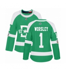 Women's Dallas Stars #1 Gump Worsley Authentic Green 2020 Winter Classic Hockey Jersey