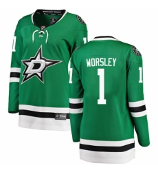 Women's Dallas Stars #1 Gump Worsley Authentic Green Home Fanatics Branded Breakaway NHL Jersey