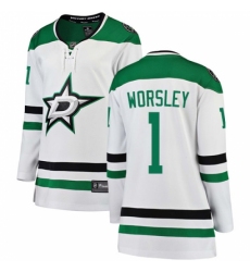 Women's Dallas Stars #1 Gump Worsley Authentic White Away Fanatics Branded Breakaway NHL Jersey