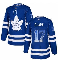 Men's Adidas Toronto Maple Leafs #17 Wendel Clark Authentic Blue Drift Fashion NHL Jersey