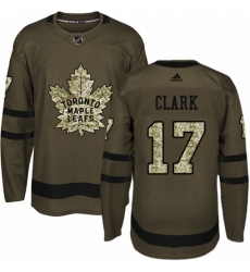 Men's Adidas Toronto Maple Leafs #17 Wendel Clark Authentic Green Salute to Service NHL Jersey