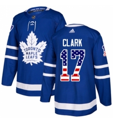 Men's Adidas Toronto Maple Leafs #17 Wendel Clark Authentic Royal Blue USA Flag Fashion NHL Jersey