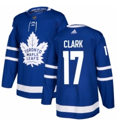 Men's Adidas Toronto Maple Leafs #17 Wendel Clark Premier Royal Blue Home NHL Jersey