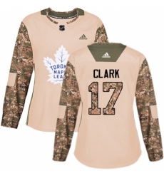 Women's Adidas Toronto Maple Leafs #17 Wendel Clark Authentic Camo Veterans Day Practice NHL Jersey
