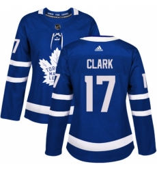 Women's Adidas Toronto Maple Leafs #17 Wendel Clark Authentic Royal Blue Home NHL Jersey