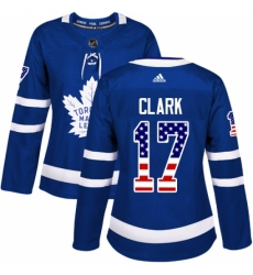 Women's Adidas Toronto Maple Leafs #17 Wendel Clark Authentic Royal Blue USA Flag Fashion NHL Jersey