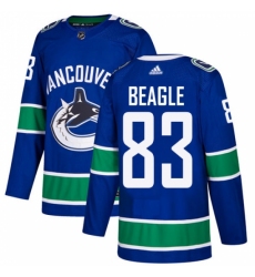 Youth Adidas Vancouver Canucks #83 Jay Beagle Authentic Blue Home NHL Jersey