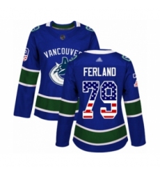 Women's Vancouver Canucks #79 Michael Ferland Authentic Blue USA Flag Fashion Hockey Jersey