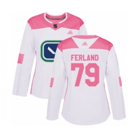 Women's Vancouver Canucks #79 Michael Ferland Authentic White Pink Fashion Hockey Jersey Women's Vancouver Canucks #79 Michael Ferland Authentic White Pink Fashion Hockey Jersey