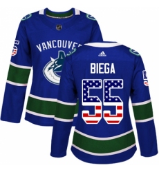 Women's Adidas Vancouver Canucks #55 Alex Biega Authentic Blue USA Flag Fashion NHL Jersey Women's Adidas Vancouver Canucks #55 Alex Biega Authentic Blue USA Flag Fashion NHL Jersey