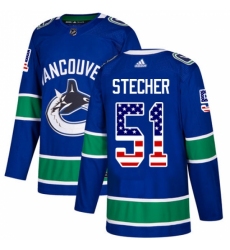 Men's Adidas Vancouver Canucks #51 Troy Stecher Authentic Blue USA Flag Fashion NHL Jersey