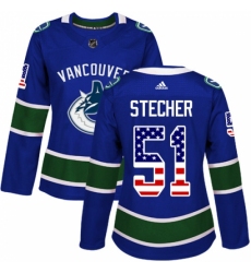 Women's Adidas Vancouver Canucks #51 Troy Stecher Authentic Blue USA Flag Fashion NHL Jersey