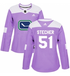 Women's Adidas Vancouver Canucks #51 Troy Stecher Authentic Purple Fights Cancer Practice NHL Jersey