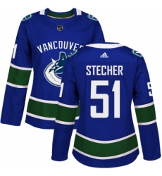 Women's Adidas Vancouver Canucks #51 Troy Stecher Premier Blue Home NHL Jersey