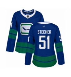 Women's Vancouver Canucks #51 Troy Stecher Authentic Royal Blue Alternate Hockey Jersey