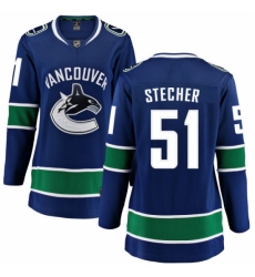 Women's Vancouver Canucks #51 Troy Stecher Fanatics Branded Blue Home Breakaway NHL Jersey