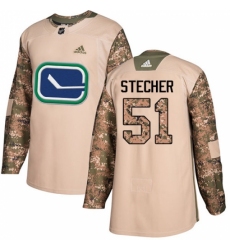 Youth Adidas Vancouver Canucks #51 Troy Stecher Authentic Camo Veterans Day Practice NHL Jersey