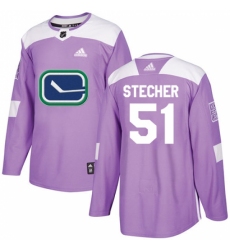 Youth Adidas Vancouver Canucks #51 Troy Stecher Authentic Purple Fights Cancer Practice NHL Jersey