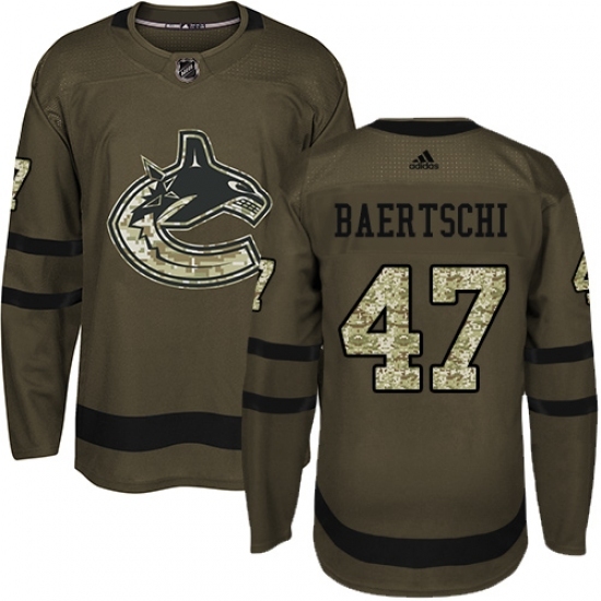 Men's Adidas Vancouver Canucks #47 Sven Baertschi Authentic Green Salute to Service NHL Jersey Men's Adidas Vancouver Canucks #47 Sven Baertschi Authentic Green Salute to Service NHL Jersey